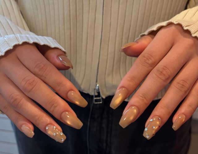 細かい粒子のマグネット💛キラキラUP！ストーンで上品な大人ネイルに大変身✨