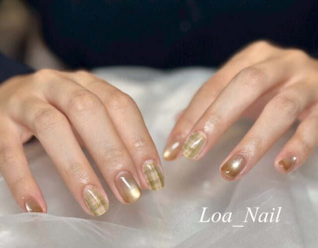 🍂秋のトレンド♡上品チェックのツイードネイル💅